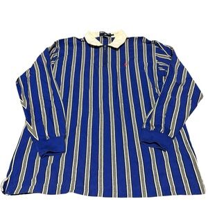Vintage 90s Y2k Polo Ralph Lauren Rugby Long Sleeve Shirt Size XL Blue Stripes